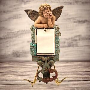 Cast Iron Cherub Wall Memo Holder With Striker